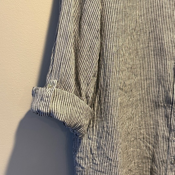 Sigrid Olsen Button Up Shirt Womens 2X Striped 100% Linen Roll Tab Coastal - Picture 5 of 7